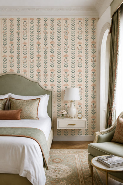 Botanical Stem Wallpaper Muted Green Retro Floral