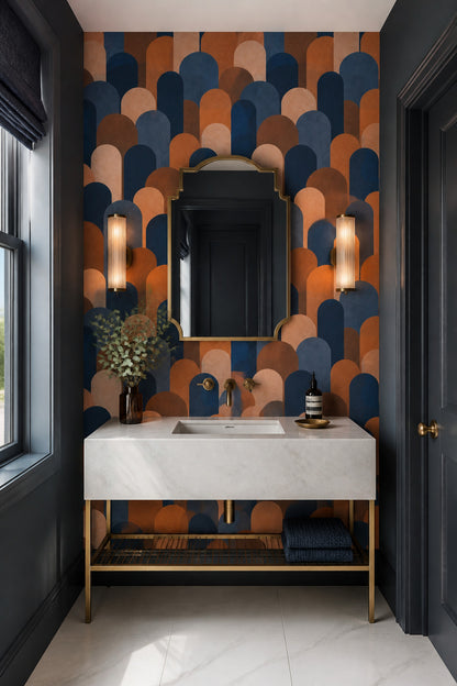 Arched Columns Wallpaper Mid Century Modern Geometric Blocks