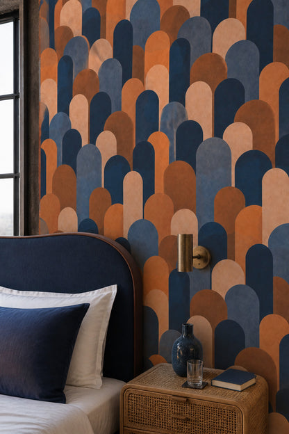 Arched Columns Wallpaper Mid Century Modern Geometric Blocks