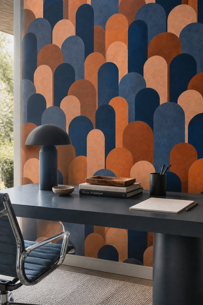 Arched Columns Wallpaper Mid Century Modern Geometric Blocks