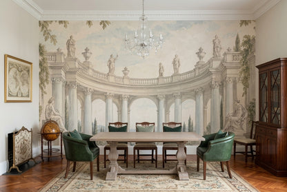 Neoclassical Terrace Wallpaper Cloudy Sky Wall Mural