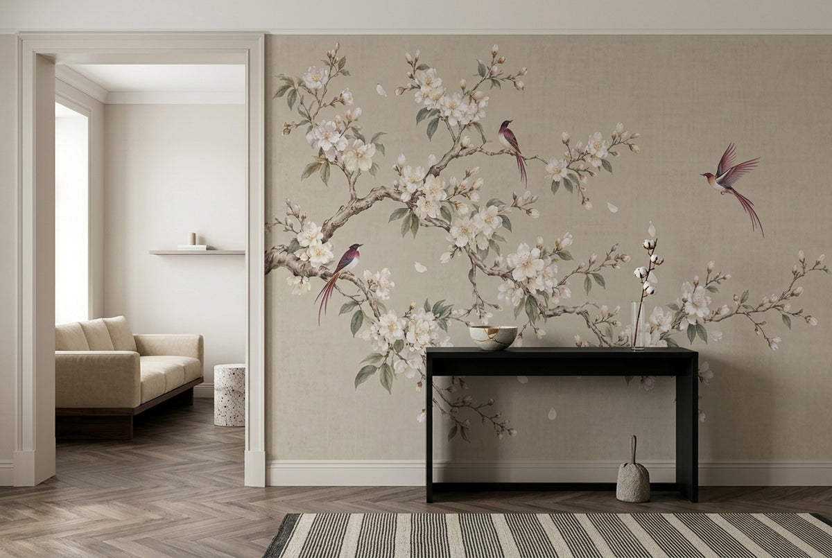 Cherry Blossoms And Birds Wallpaper Chinoiserie Botanical Wall Mural