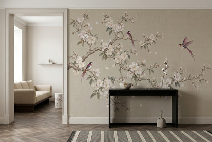 Cherry Blossoms And Birds Wallpaper Chinoiserie Botanical Wall Mural