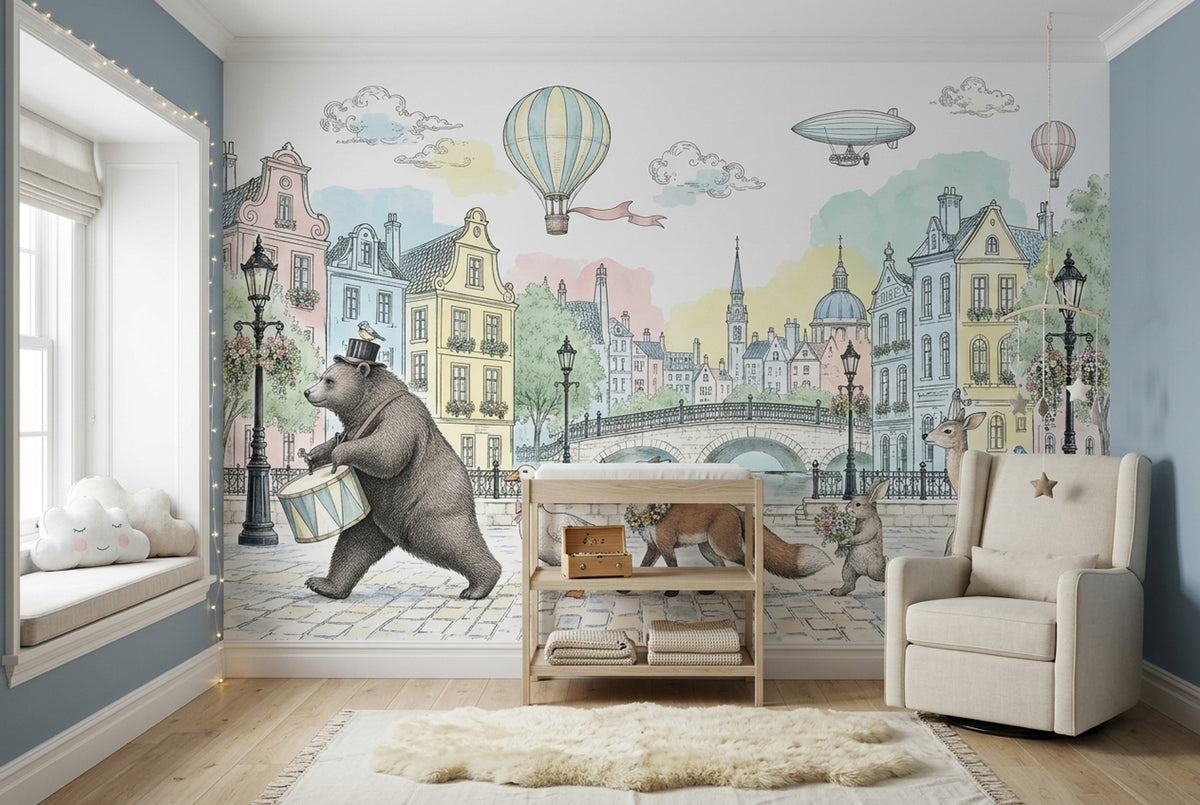European Canal Cityscape Wallpaper Storybook Animals Wall Mural