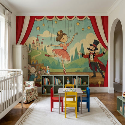 Puppet Ballerina Theater Wallpaper Vintage Storybook Wall Mural