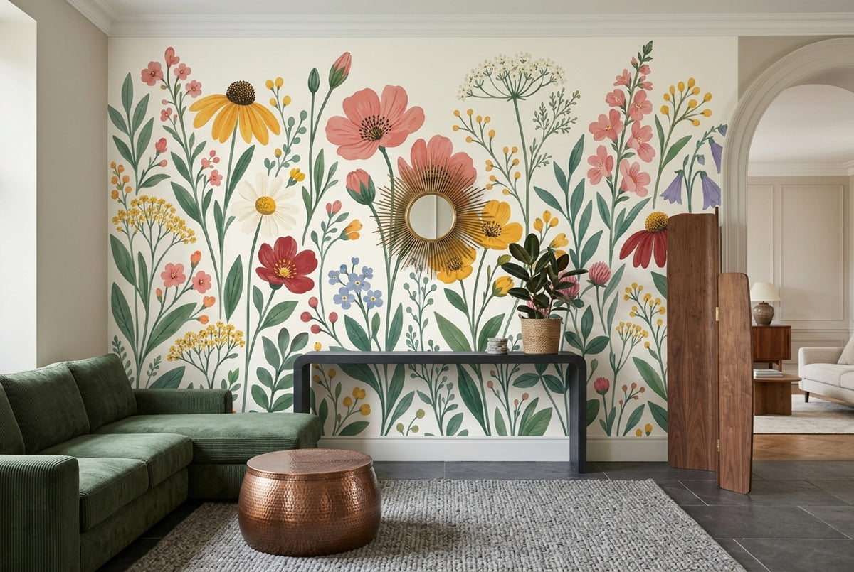 Wildflower Meadow Wallpaper Watercolor Botanical Wall Mural