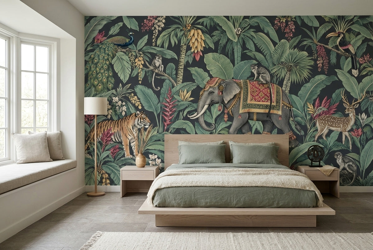 Dark Tropical Jungle Wallpaper Exotic Animals Wall Mural