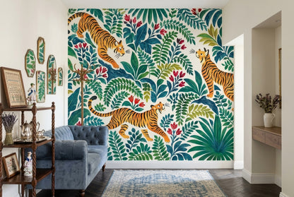Tiger Jungle Wallpaper Watercolor Tropical Wall Mural