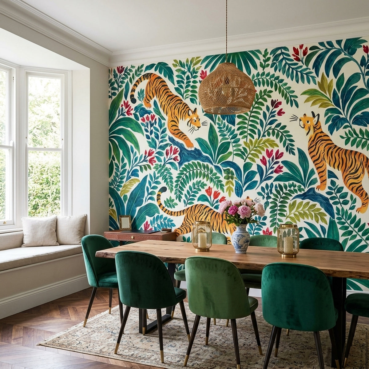 Tiger Jungle Wallpaper Watercolor Tropical Wall Mural