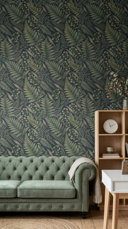 Fern Leaves Wallpaper Dark Botanical Charcoal Background