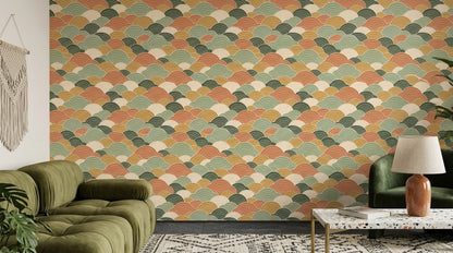 Geometric Arcs Wallpaper Sage Green Terracotta Mustard