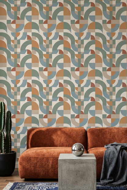 Geometric Shapes Wallpaper Mid Century Modern Pastel