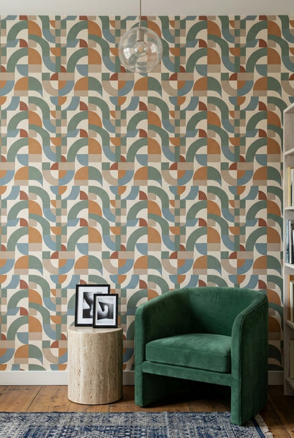 Geometric Shapes Wallpaper Mid Century Modern Pastel