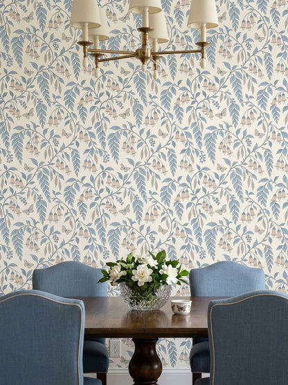 Bell Flowers And Butterflies Wallpaper Trailing Vines On Ivory
