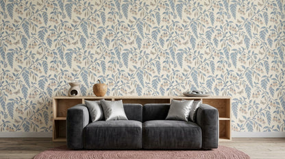 Bell Flowers And Butterflies Wallpaper Trailing Vines On Ivory