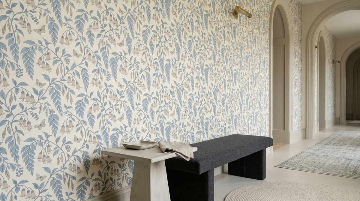 Bell Flowers And Butterflies Wallpaper Trailing Vines On Ivory