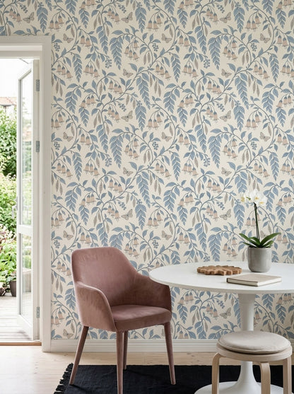 Bell Flowers And Butterflies Wallpaper Trailing Vines On Ivory