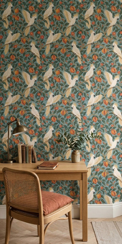 Cockatoo Wallpaper Pomegranate Branch Pattern