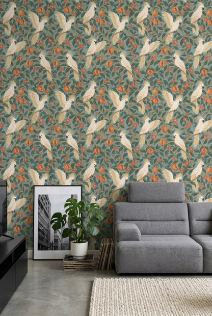 Cockatoo Wallpaper Pomegranate Branch Pattern