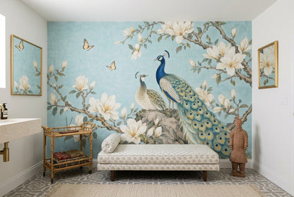 Peacock And Magnolia Wallpaper Chinoiserie Garden Wall Mural