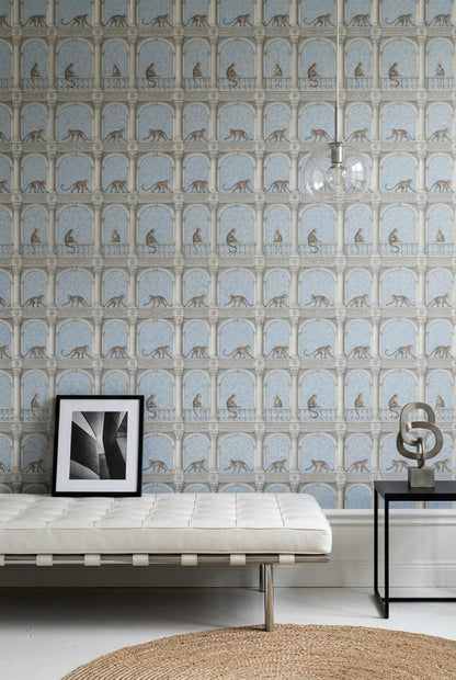 Monkeys Wallpaper Neoclassical Columns And Arches In Light Blue