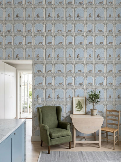 Monkeys Wallpaper Neoclassical Columns And Arches In Light Blue