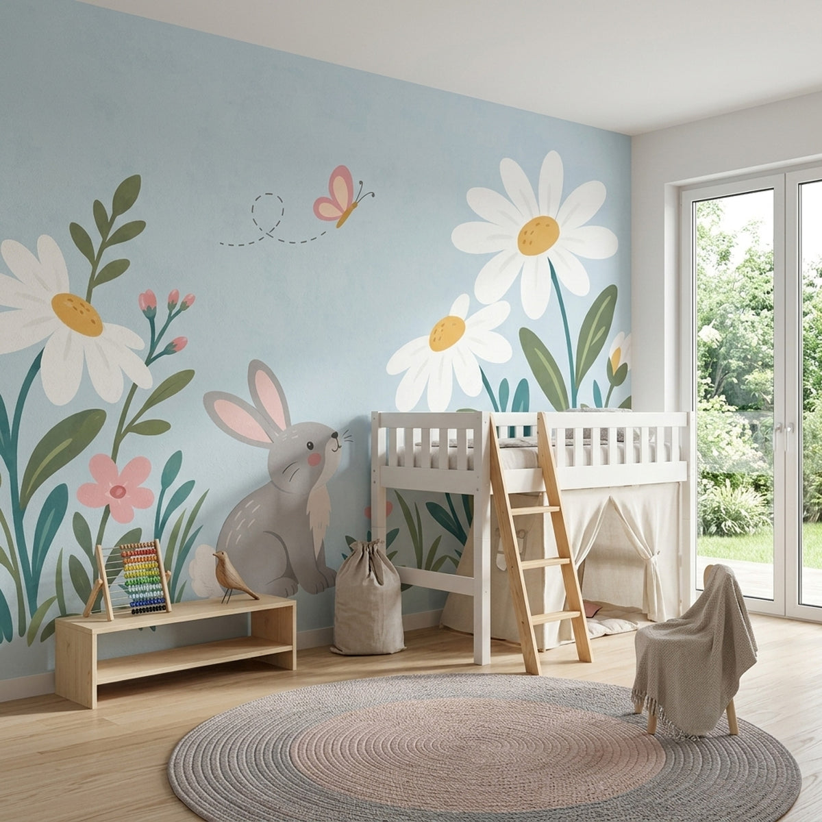 Cute Rabbit Garden Wallpaper Pastel Spring Wall Mural