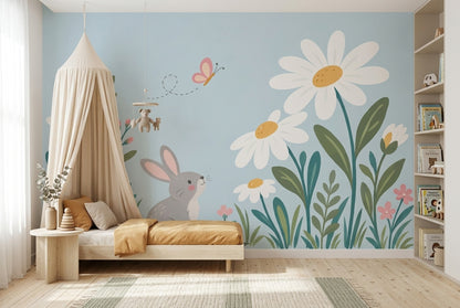 Cute Rabbit Garden Wallpaper Pastel Spring Wall Mural
