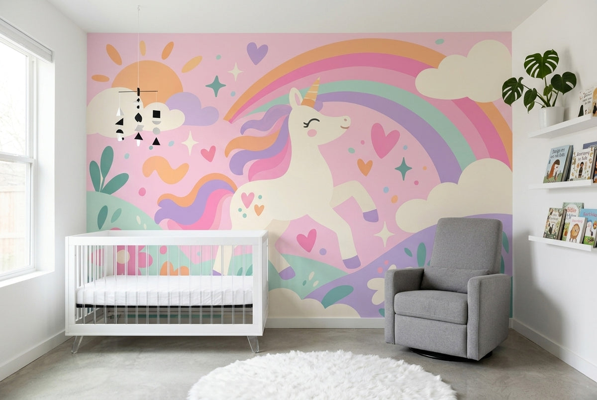 Pastel Unicorn Rainbow Wallpaper Fairytale Kids Wall Mural