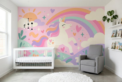 Pastel Unicorn Rainbow Wallpaper Fairytale Kids Wall Mural