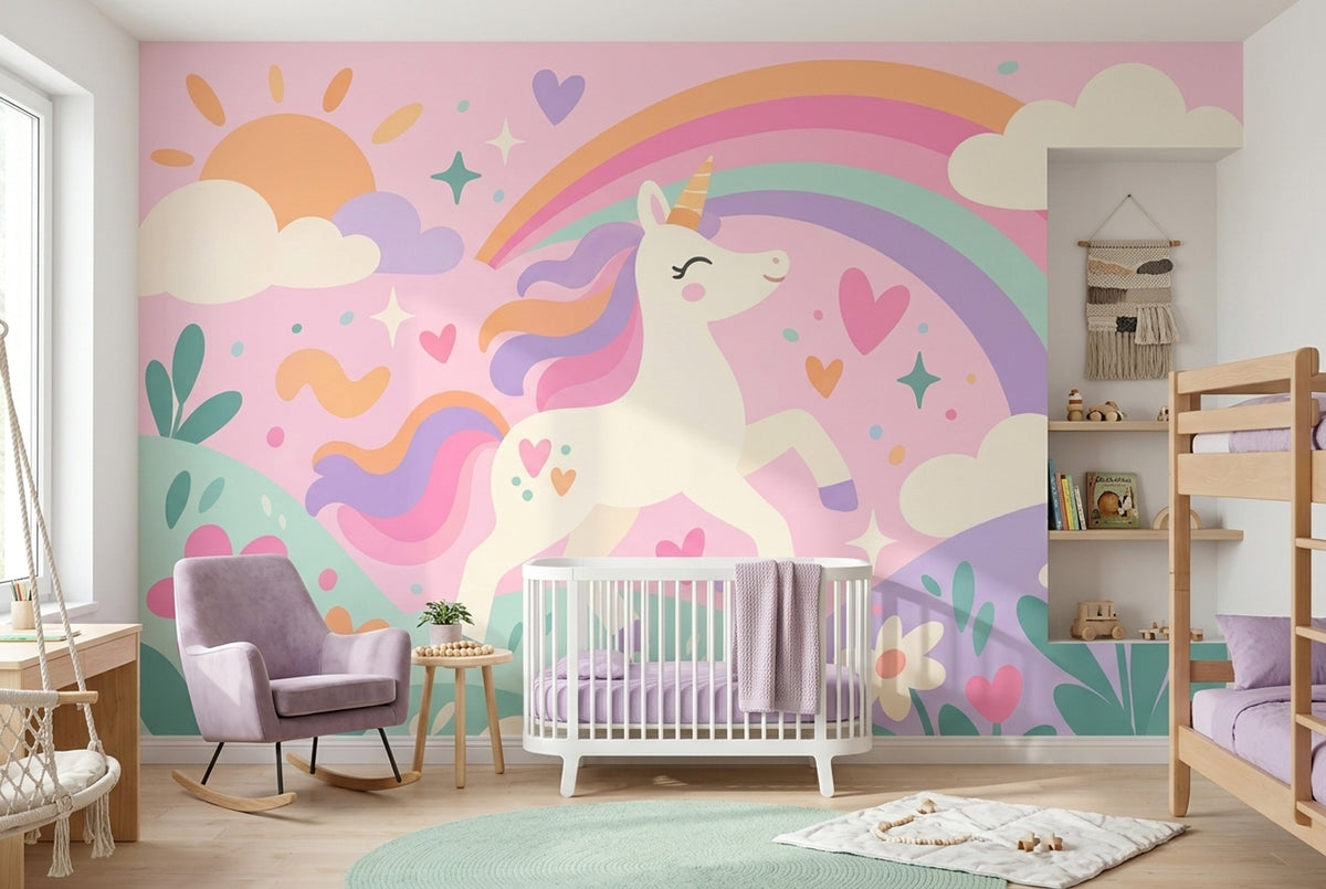 Pastel Unicorn Rainbow Wallpaper Fairytale Kids Wall Mural