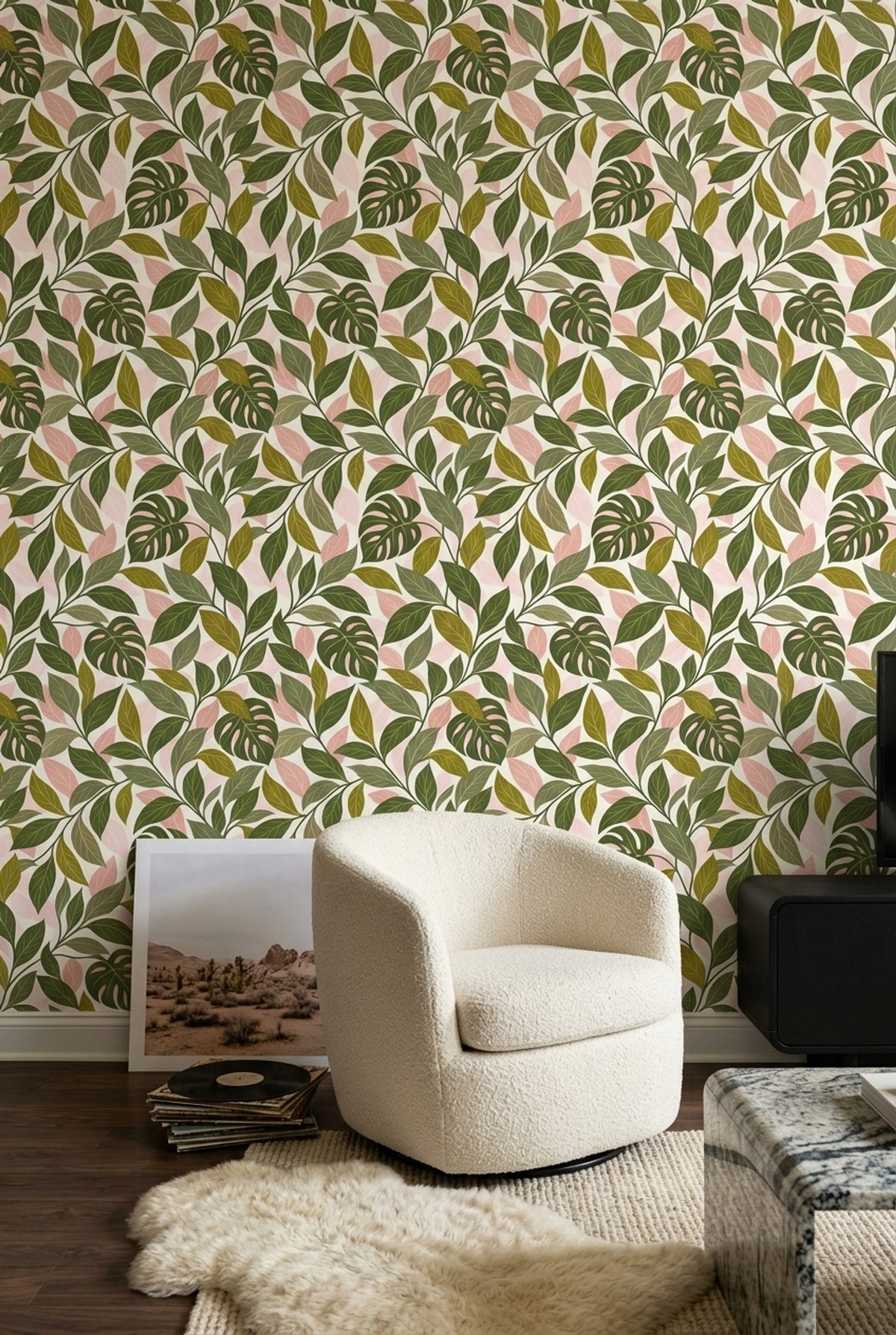 Monstera Leaves Wallpaper White Background Shades Of Green