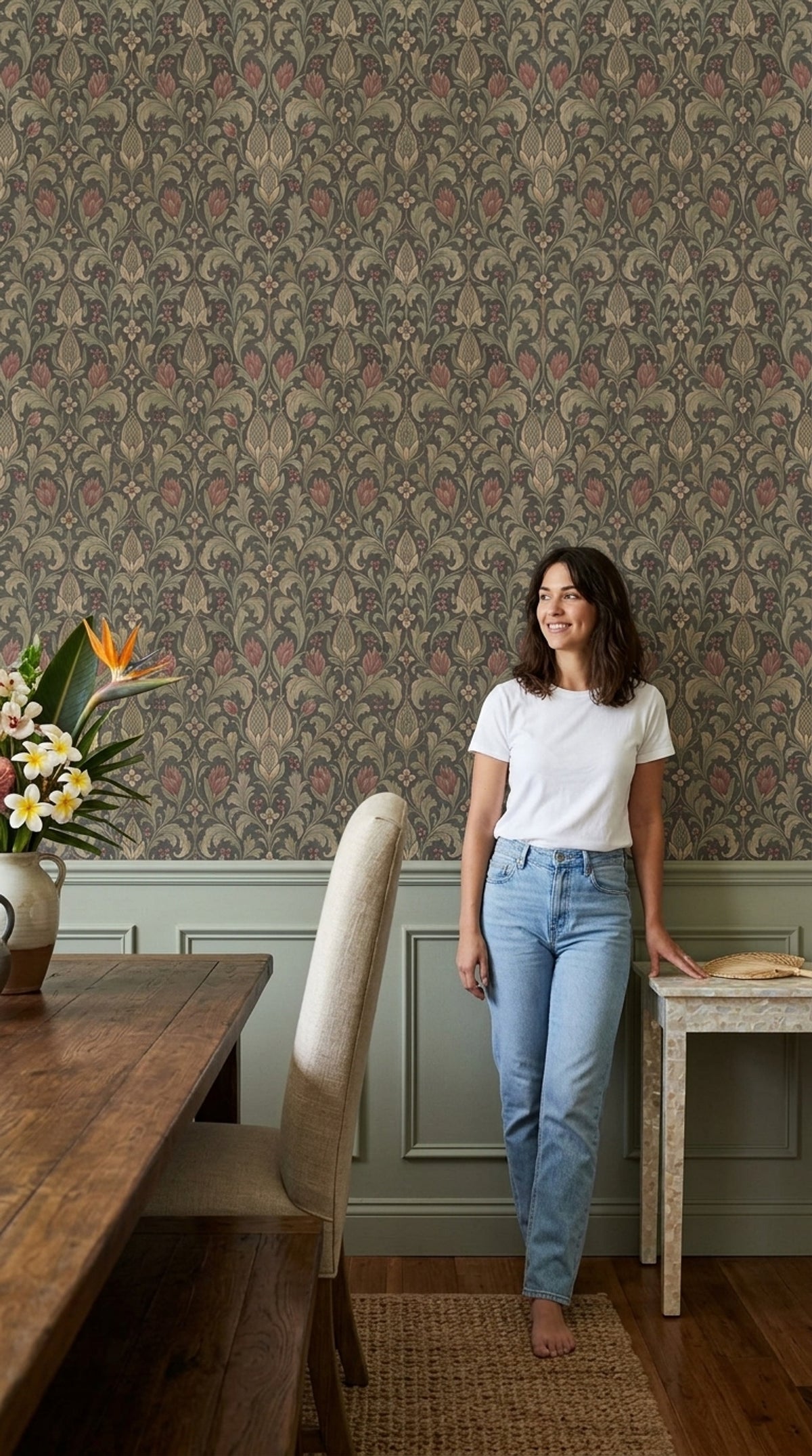 Acanthus Damask Wallpaper Dark Floral Pattern