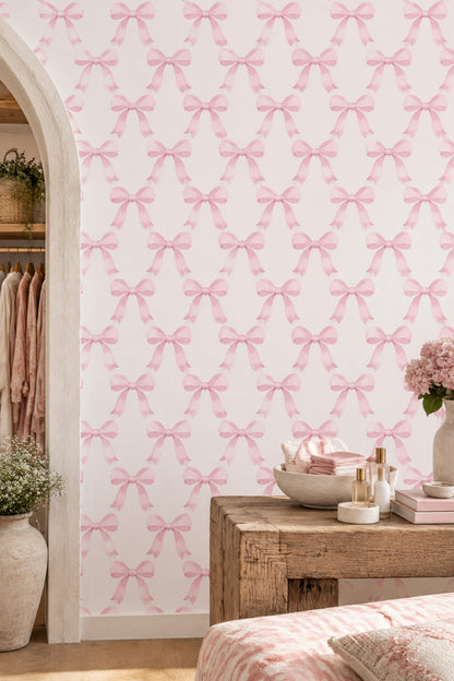 Pink Bow Wallpaper Watercolor Ribbon Pattern