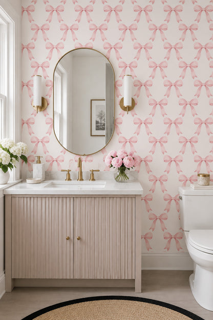 Pink Bow Wallpaper Watercolor Ribbon Pattern
