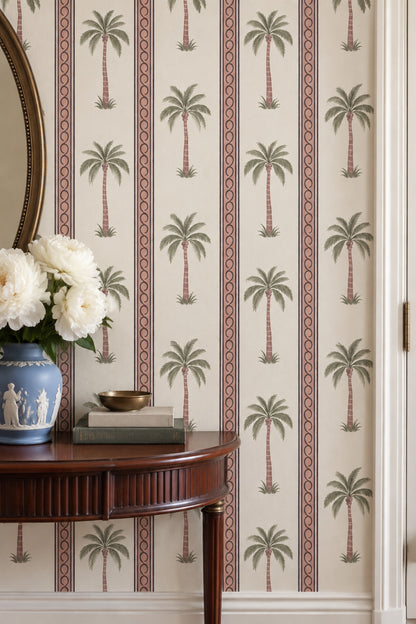 Palm Trees Wallpaper Striped Cream Background