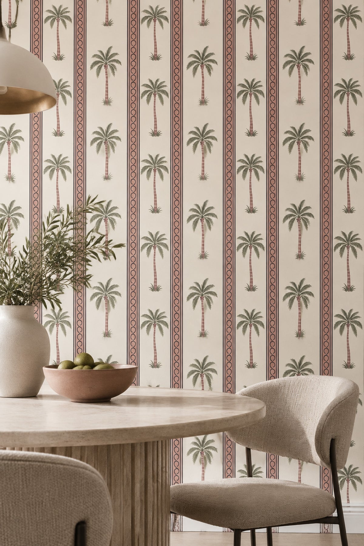 Palm Trees Wallpaper Striped Cream Background