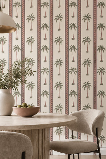 Palm Trees Wallpaper Striped Cream Background