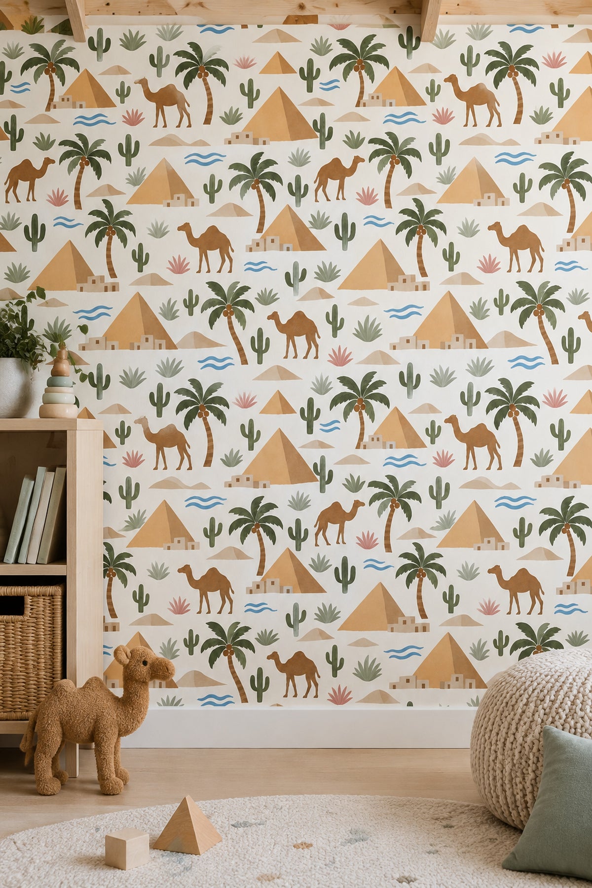 Egyptian Desert Wallpaper Pyramids Camels Pattern