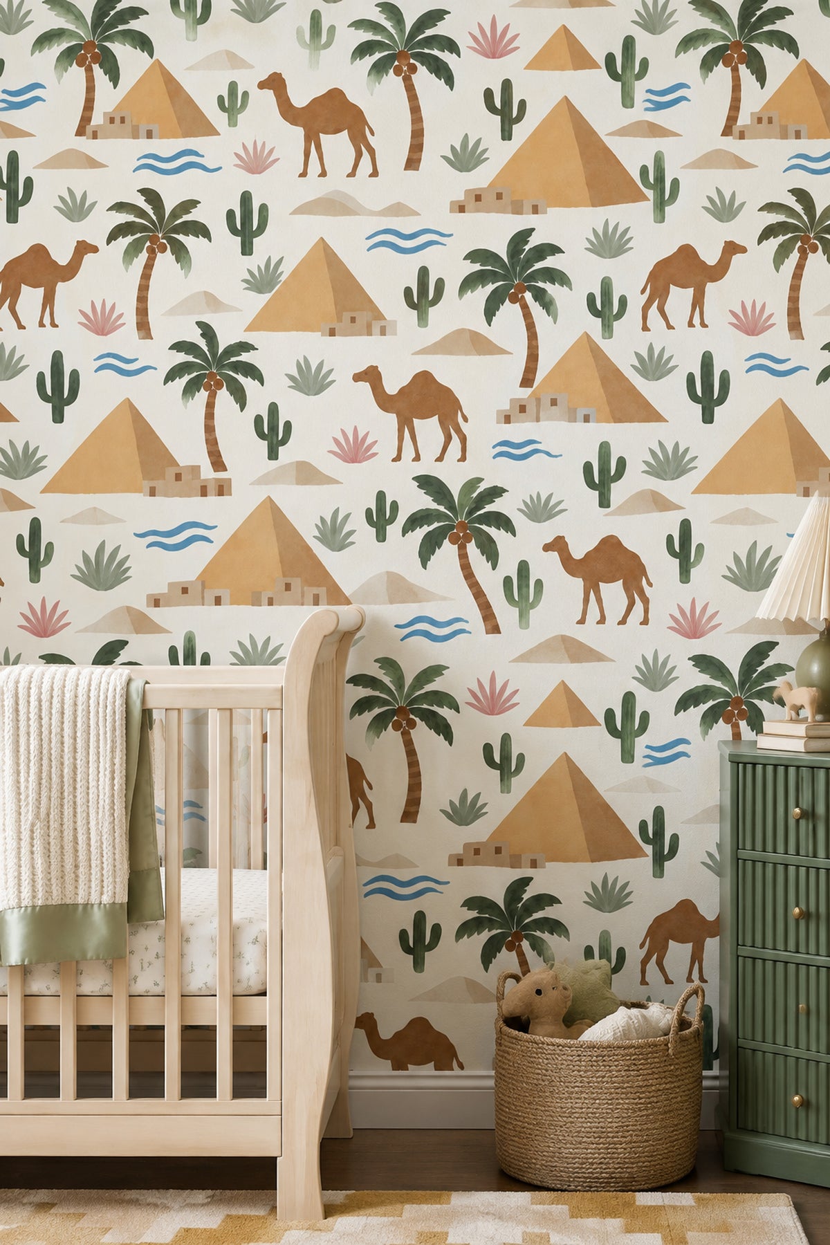 Egyptian Desert Wallpaper Pyramids Camels Pattern