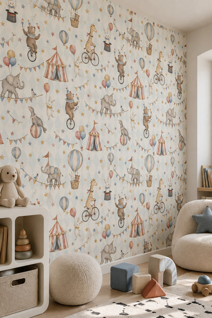 Circus Animals Wallpaper Vintage Argyle Pastel