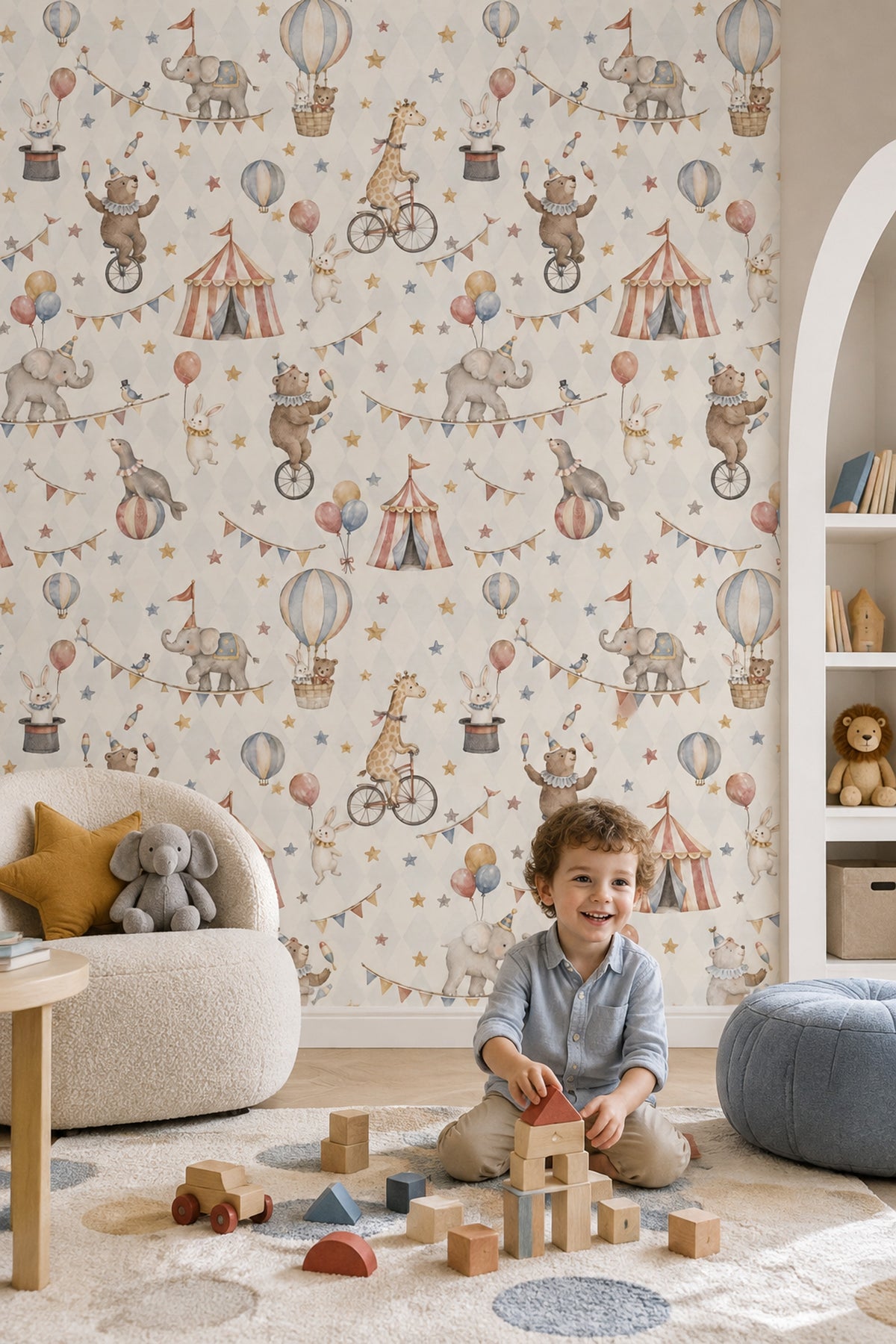 Circus Animals Wallpaper Vintage Argyle Pastel