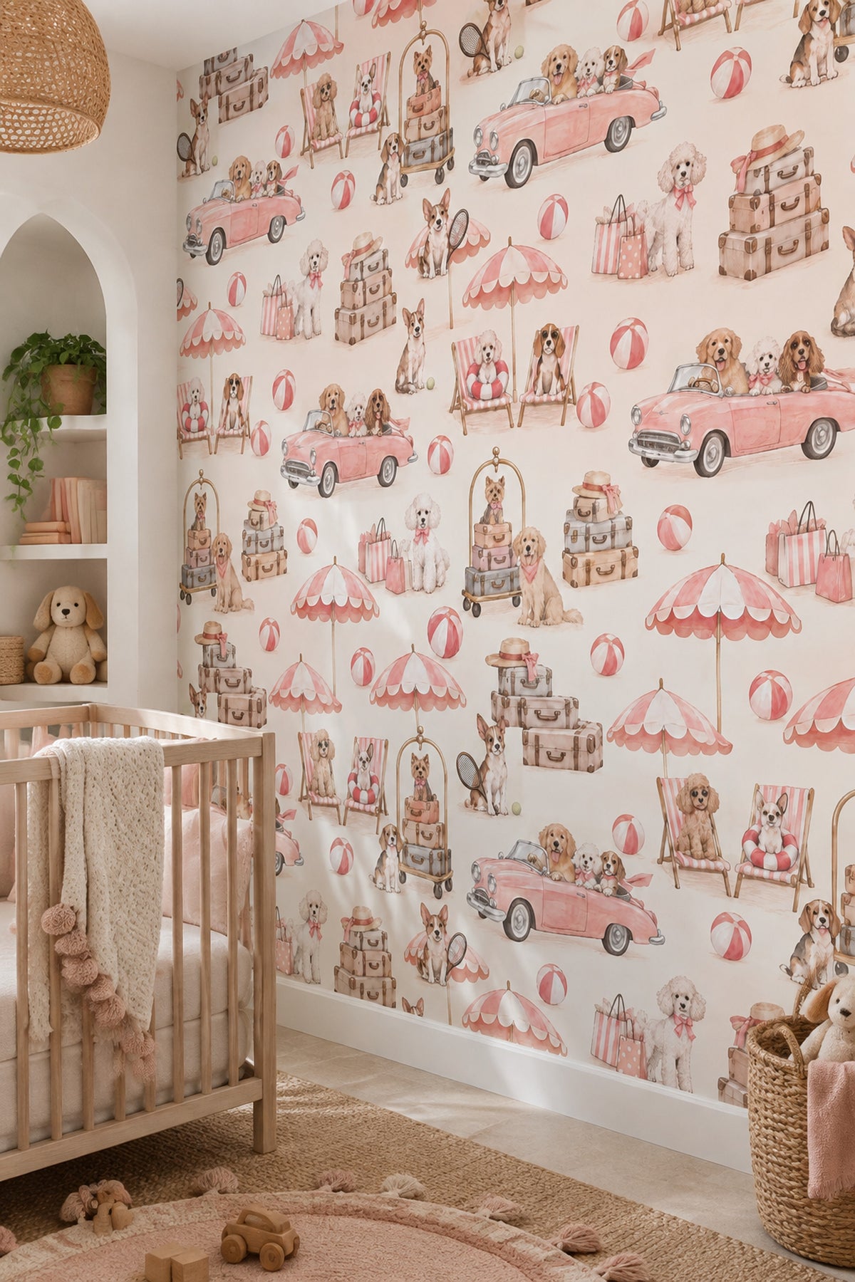 Dogs Wallpaper Coastal Vintage Travel Pattern
