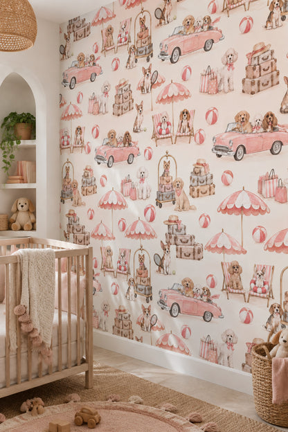Dogs Wallpaper Coastal Vintage Travel Pattern