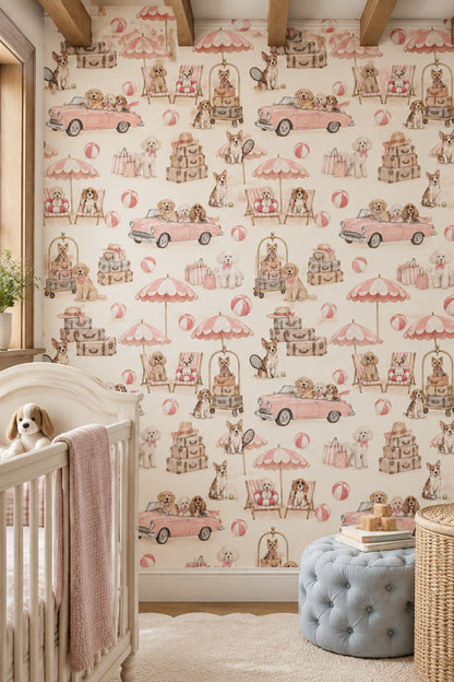 Dogs Wallpaper Coastal Vintage Travel Pattern