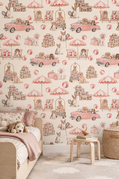 Dogs Wallpaper Coastal Vintage Travel Pattern