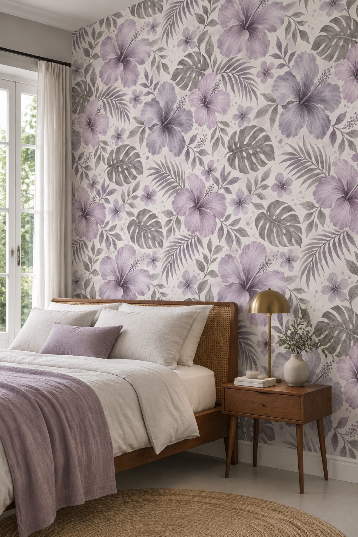 Hibiscus Wallpaper Lavender Tropical Watercolor Botanical Pattern