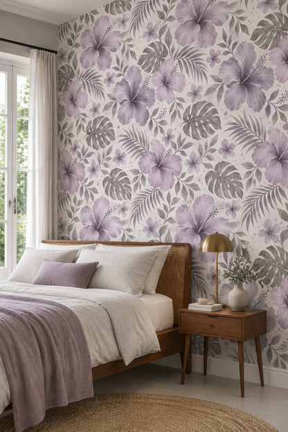Hibiscus Wallpaper Lavender Tropical Watercolor Botanical Pattern