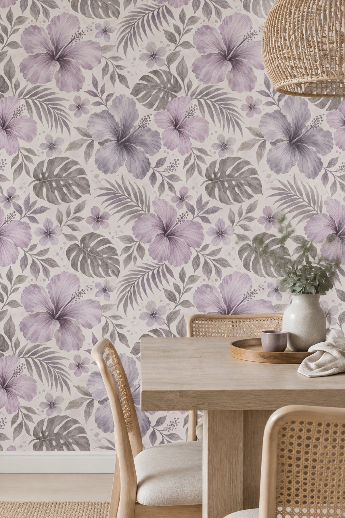 Hibiscus Wallpaper Lavender Tropical Watercolor Botanical Pattern