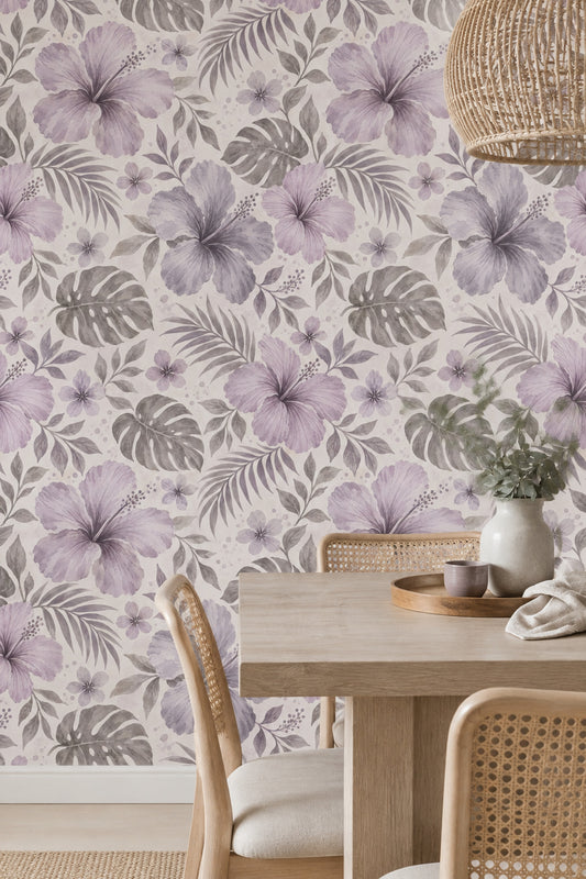 Hibiscus Wallpaper Lavender Tropical Watercolor Botanical Pattern